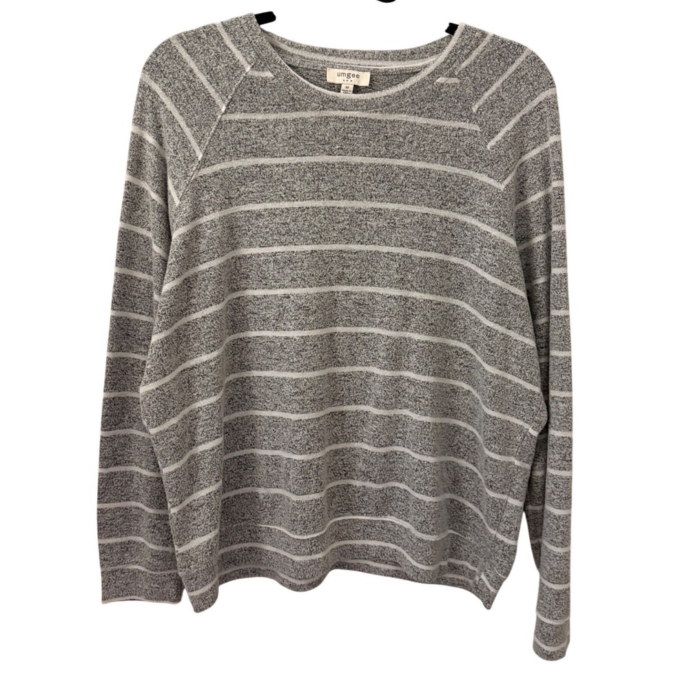 Umgee USA Women's Gray White Striped Long Sleeve Casual Sweater Top Size M